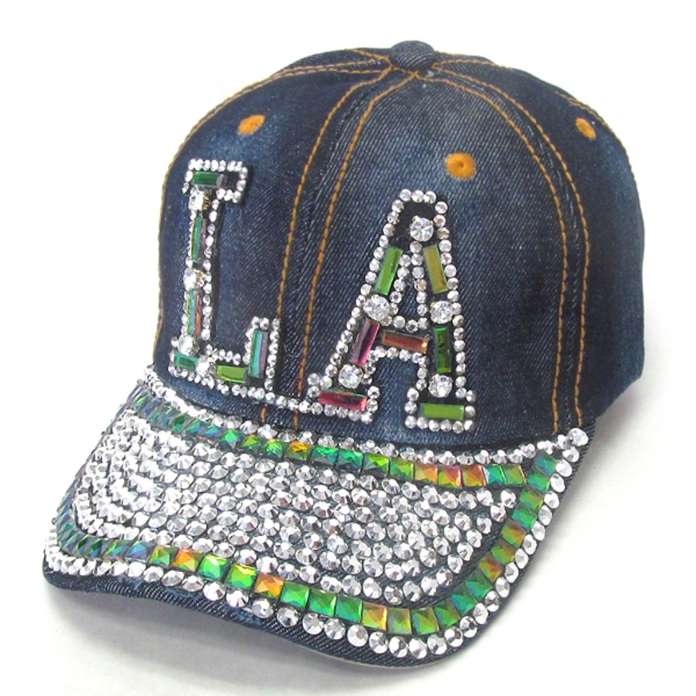 LA RHINESTONE DENIM CAP ADJUSTABLE